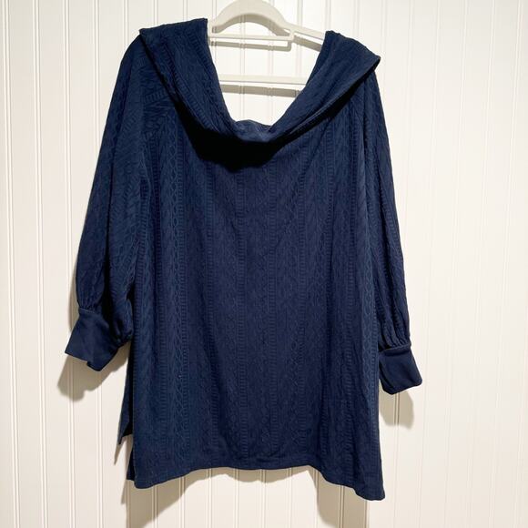 Anthropologie Navy Blue Cableknit Off The Shoulder Sweater Plus Size 1X - Picture 7 of 7